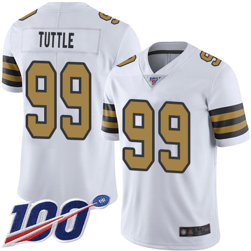 Men New Orleans Saints Limited White Men Shy Tuttle Jersey NFL Football #99 100th Season Rush Vapor Untouchable Jersey